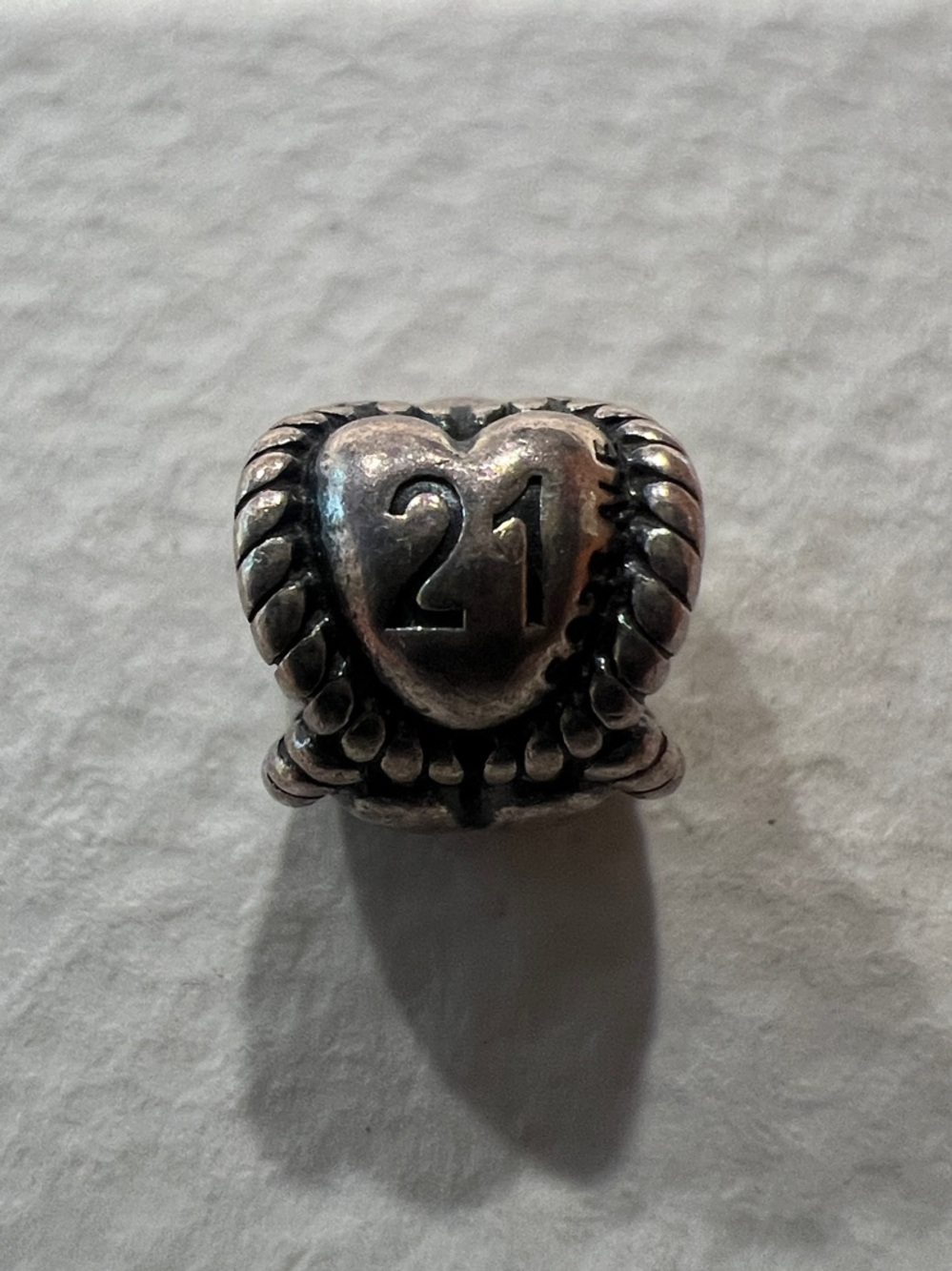 Pandora Sterling Silver '21' Heart Bead Charm